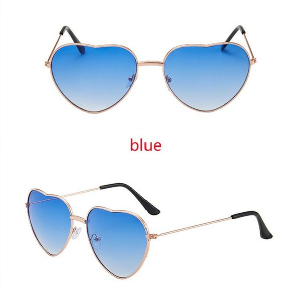 TEMP OUT OF STOCK Heart Shaped UV400 Blue & Pink Sunglasses Gold Metal Rim - Picture 8 of 14